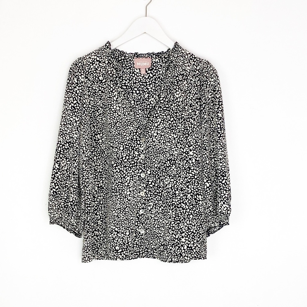 Show Me Your MuMu Women’s Size XS Black White Cheetah Print Blouse